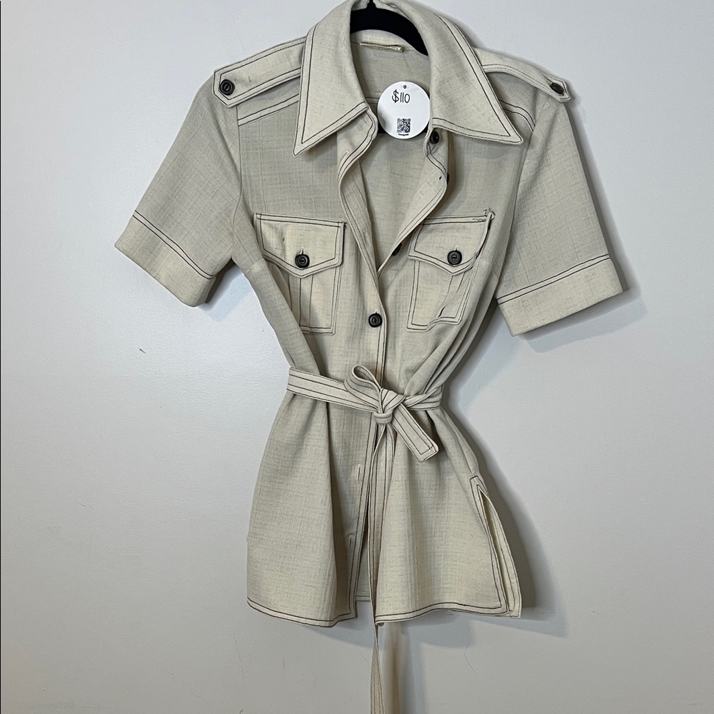 Vintage Short-Sleeve Safari Utility Jacket in Light Beige